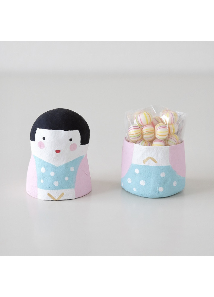 羅工房 • Hariko手繪和紙娃娃 • きもの水玉 (和服·圓點)